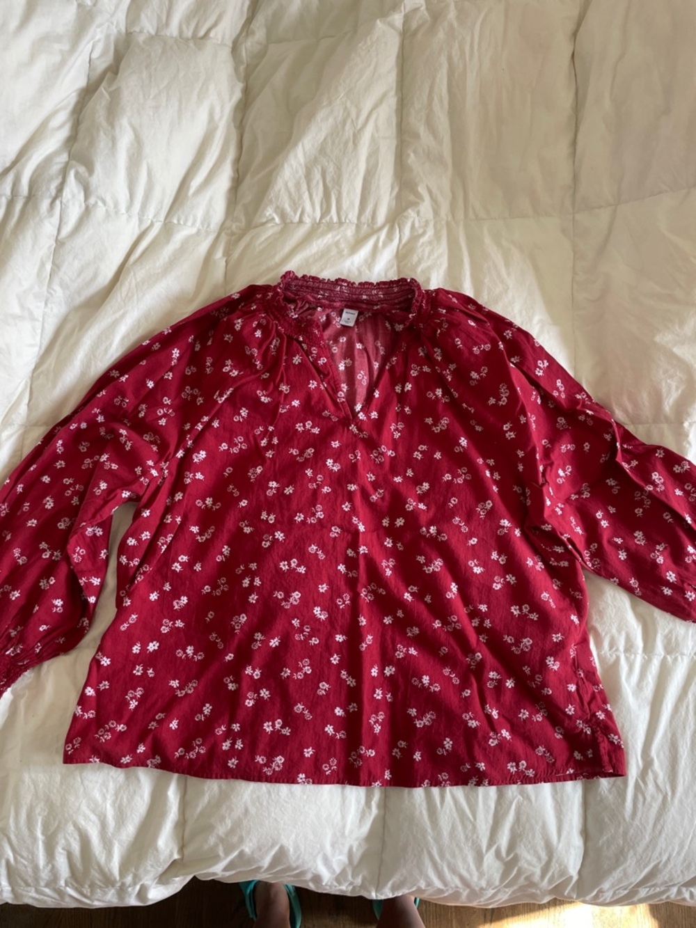 Old Navy Red Floral Smocked-Trim Peasant Blouse